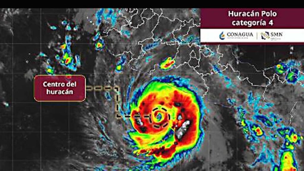 Huracán Polo se debilita a categoría 4 y se aproxima a las costas de Guerrero y Colima